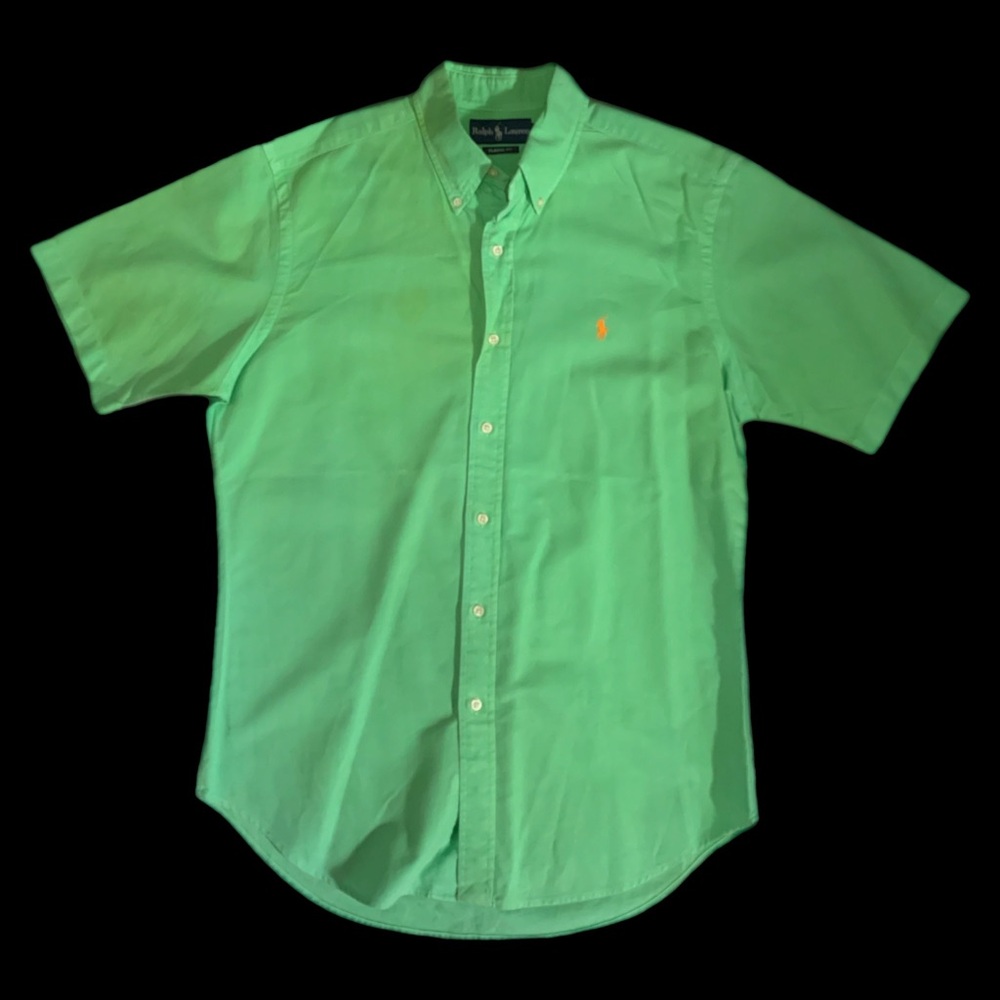 Ralph Lauren Short-Sleeve Button-Down Shirt — Bright Green with Yellow Pony